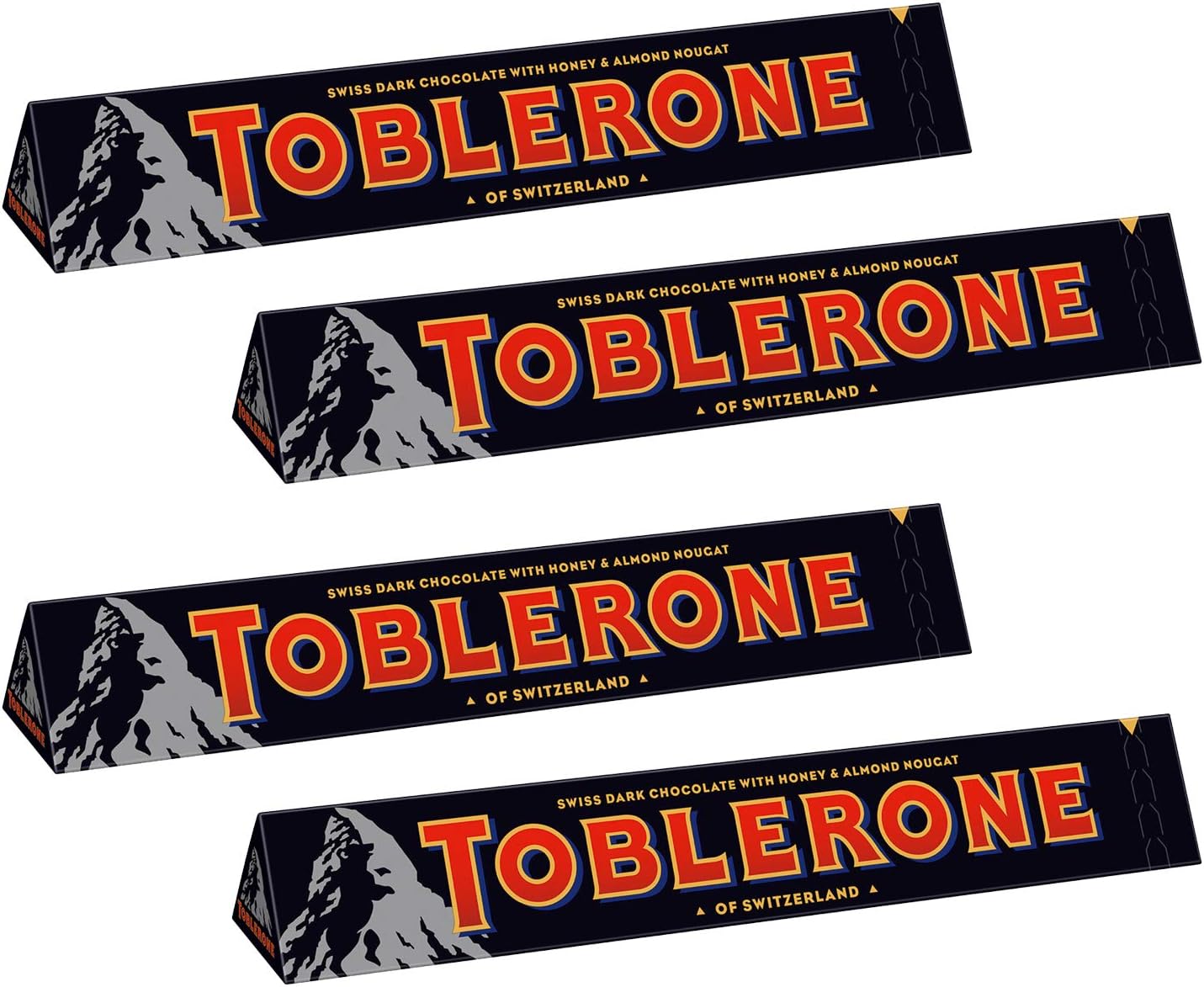 Toblerone Dark Chocolate with Honey and Almond Nougat Pack of 4 x 100 g