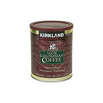 2 X Kirkland Signature 100% Colombian Filter Coffee Supremo Bean Dark Roast Fine Grind 1.36kg