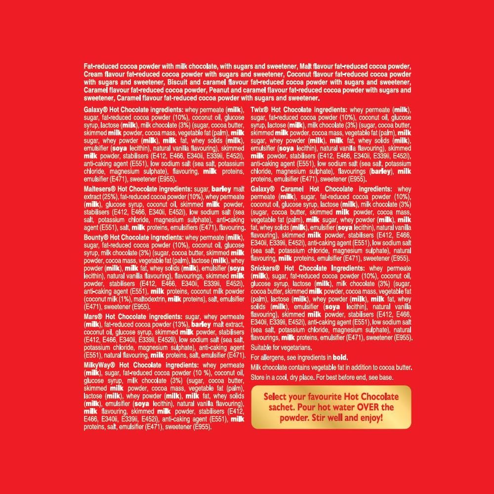 Celebrations Hot Chocolate Sachets 40 x 25g | Bulk Hot Chocolate Gift Set Featuring Galaxy, MilkyWay, Twix, Mars, Bounty, Maltesers, Snickers and Galaxy Caramel (Pack of 1)