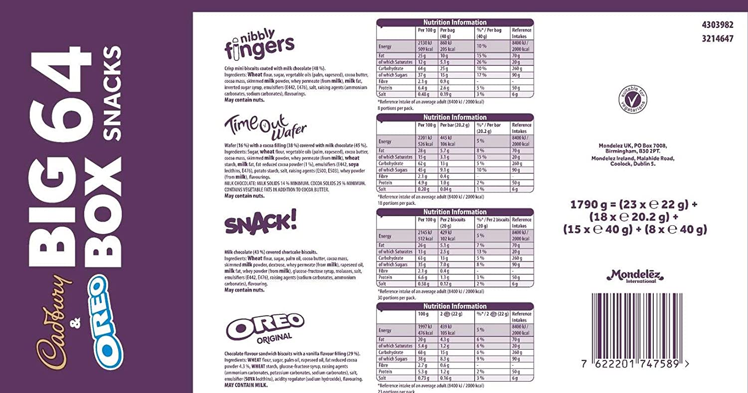 Cadbury & OREO Big Box of Treats, Cadbury variety box, OREO variety pack, Cadbury & OREO sharing box, Cadbury office snacks, Cadbury & OREO 64 pack, chocolate assortment box, Cadbury bulk buy, OREO chocolate mix, Cadbury gift box.