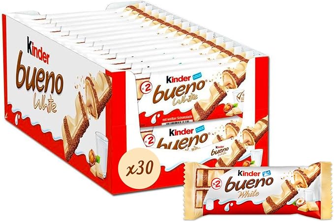 Kinder Bueno White Bars  2 Bars per Pack, Box of 30 x 43g