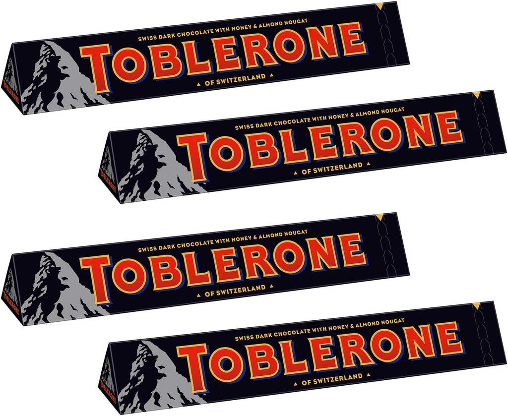 Toblerone Dark Chocolate with Honey and Almond Nougat Pack of 4 x 100 g