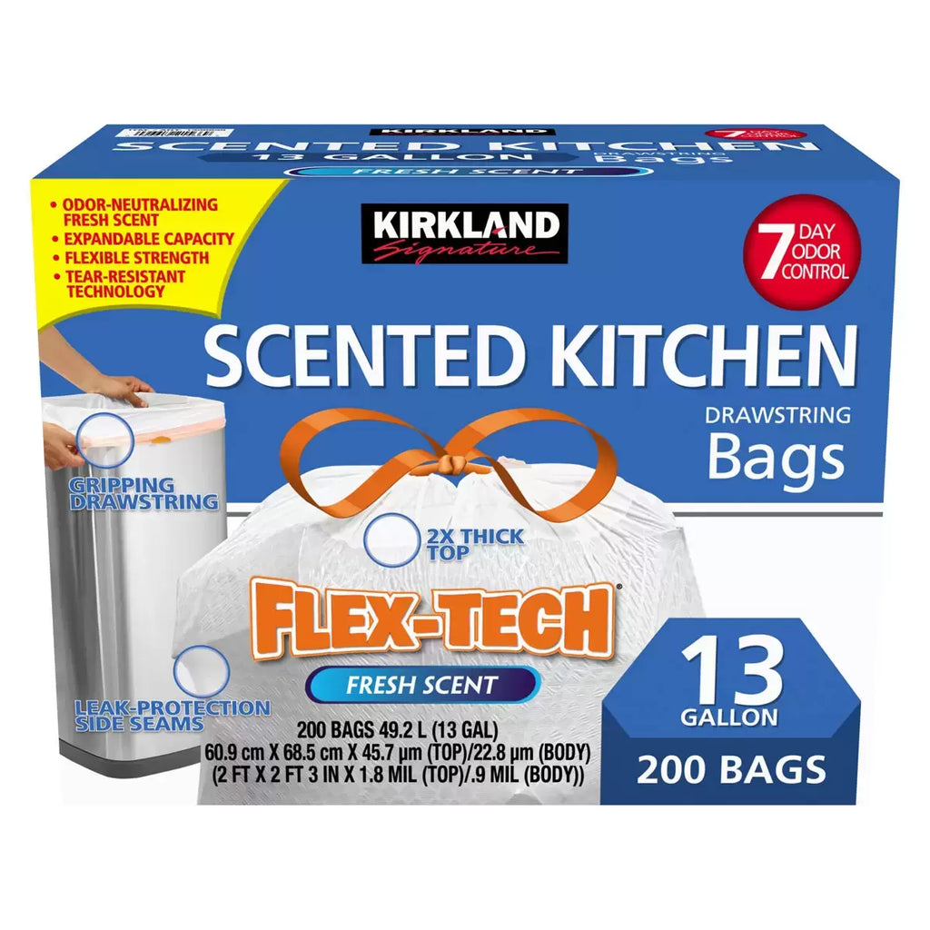Kirkland Signature Flex-Tech Scented Bin Bags – 13 Gallon, 200 Pack