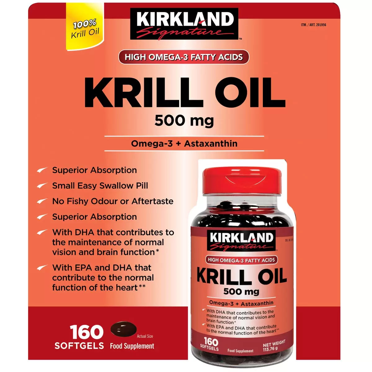 Kirkland Signature Krill Oil 500mg  160 Capsules