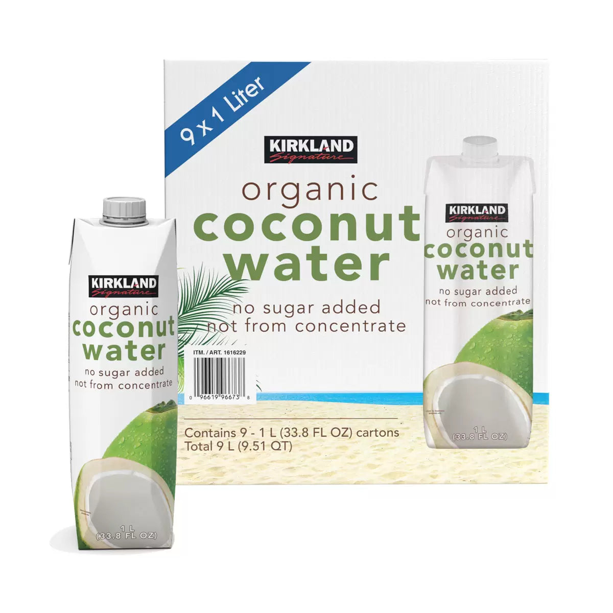 Kirkland Signature Organic Coconut Water – No Added Sugar, 9 x 1L