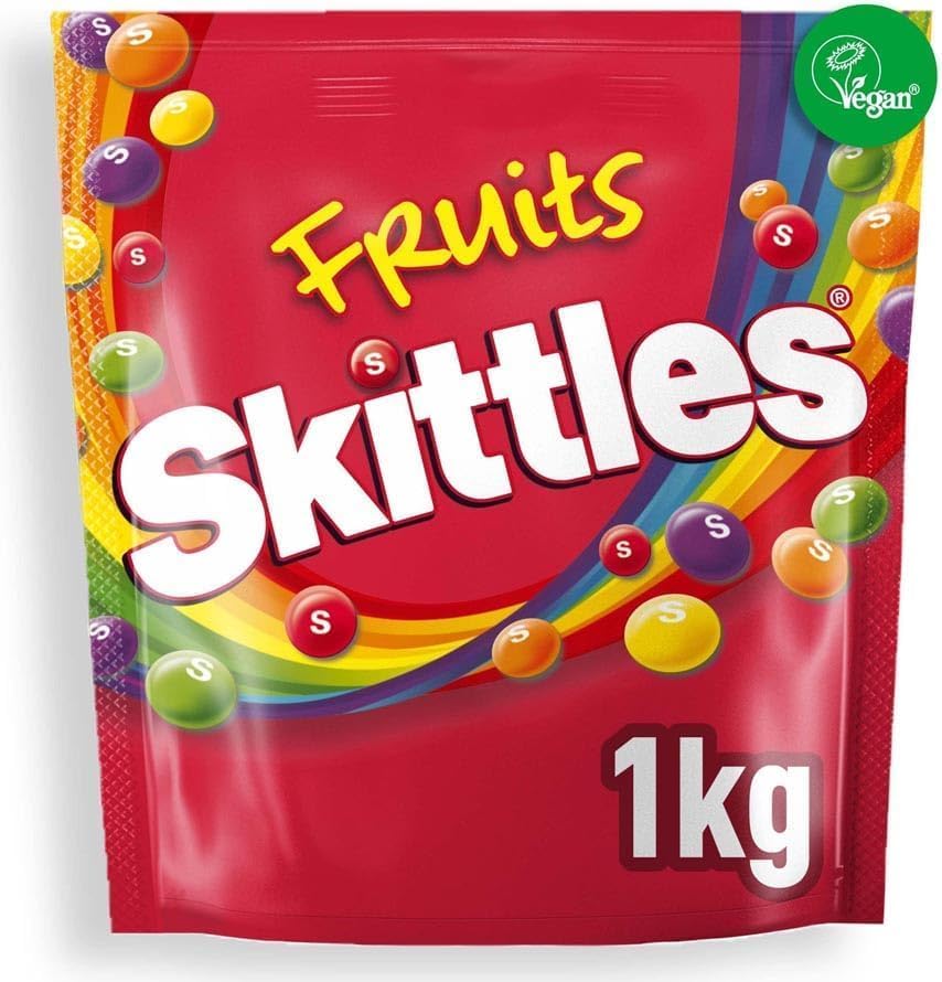 Skittles Fruits 1kg Resealable Bag  Vegan Fruity Candy, Lemon, Strawberry & More