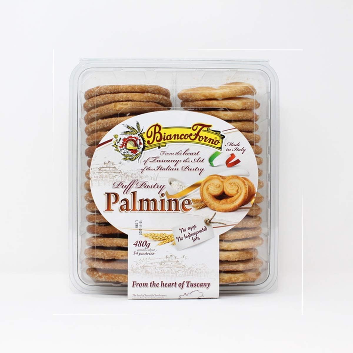 Biancoforno Puff Pastry Palmine Italian Tuscany Contain 34 Pastries Pack of 480g | Authentic Italian Palmine Puff Pastries | Sold by Essential Products