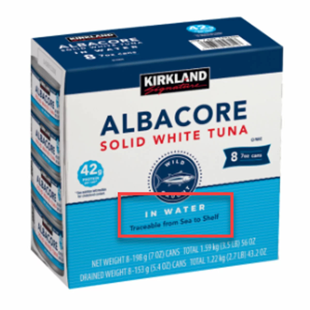 Kirkland Signature Albacore Solid White Tuna in Brine – 8 x 198g