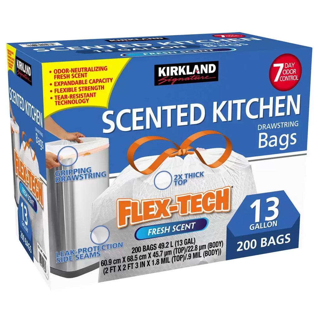 Kirkland Signature Flex-Tech Scented Bin Bags – 13 Gallon, 200 Pack