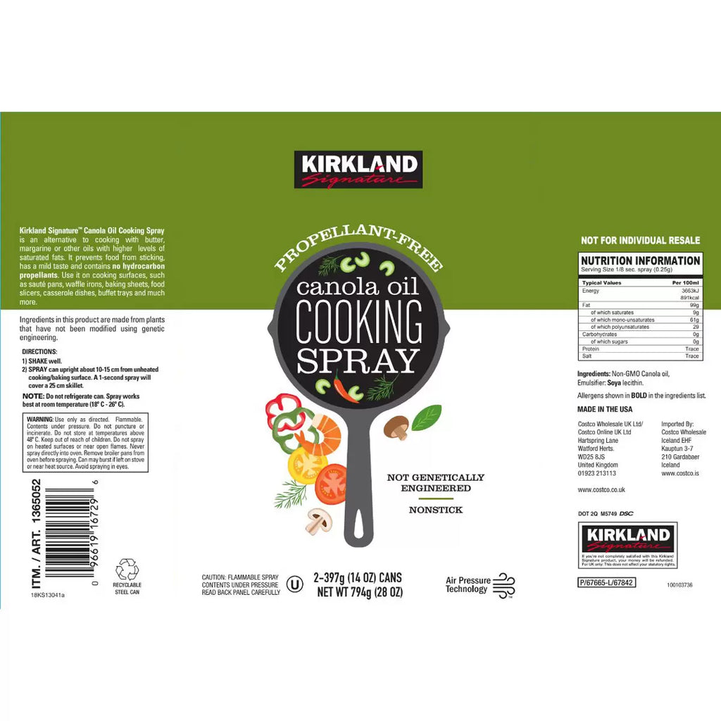 Kirkland Signature Canola Oil Cooking Spray – 2 x 397g