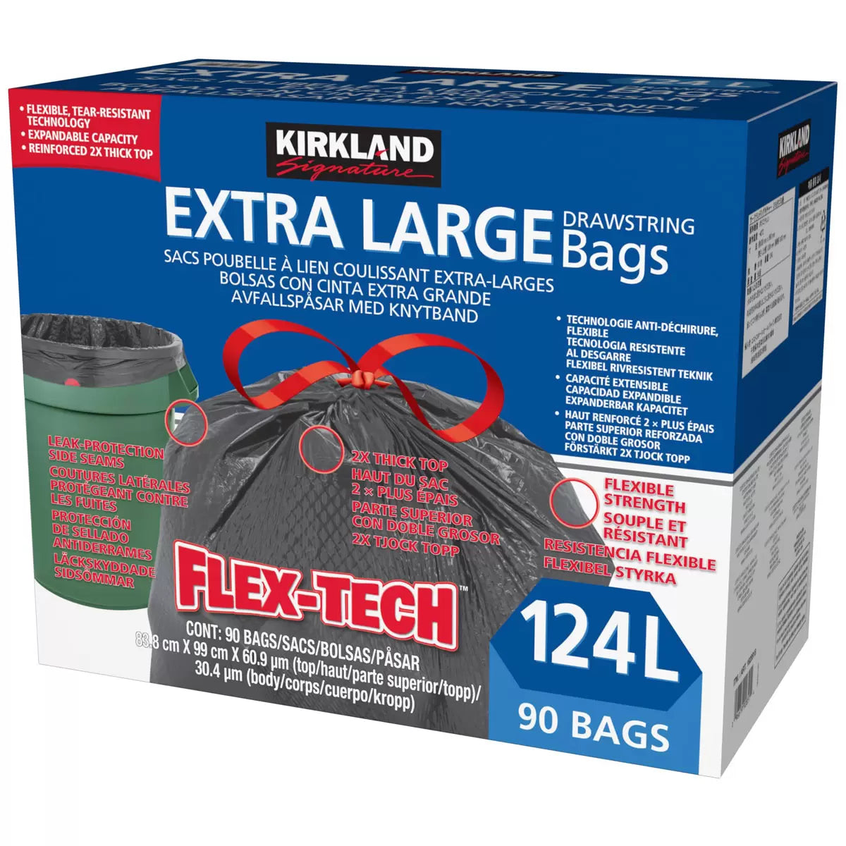 Kirkland Signature Flex-Tech Bin Bags – 124L, 90 Pack