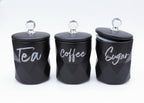 3-Piece Matte Black Geometric Tea, Coffee & Sugar Canister Set with Crystal Knobs