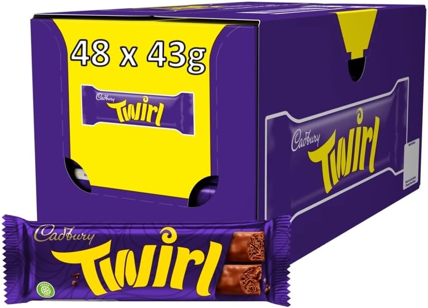 Cadbury Twirl Chocolate Bar, 43 g, pack of 48. Twinpack