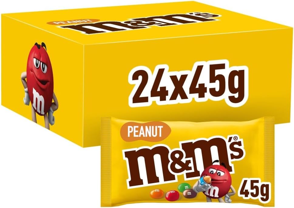 M&M'S Peanut Bulk Box, Milk Chocolate Gifts & Movie Night Snacks, 24 Packs of 45 g