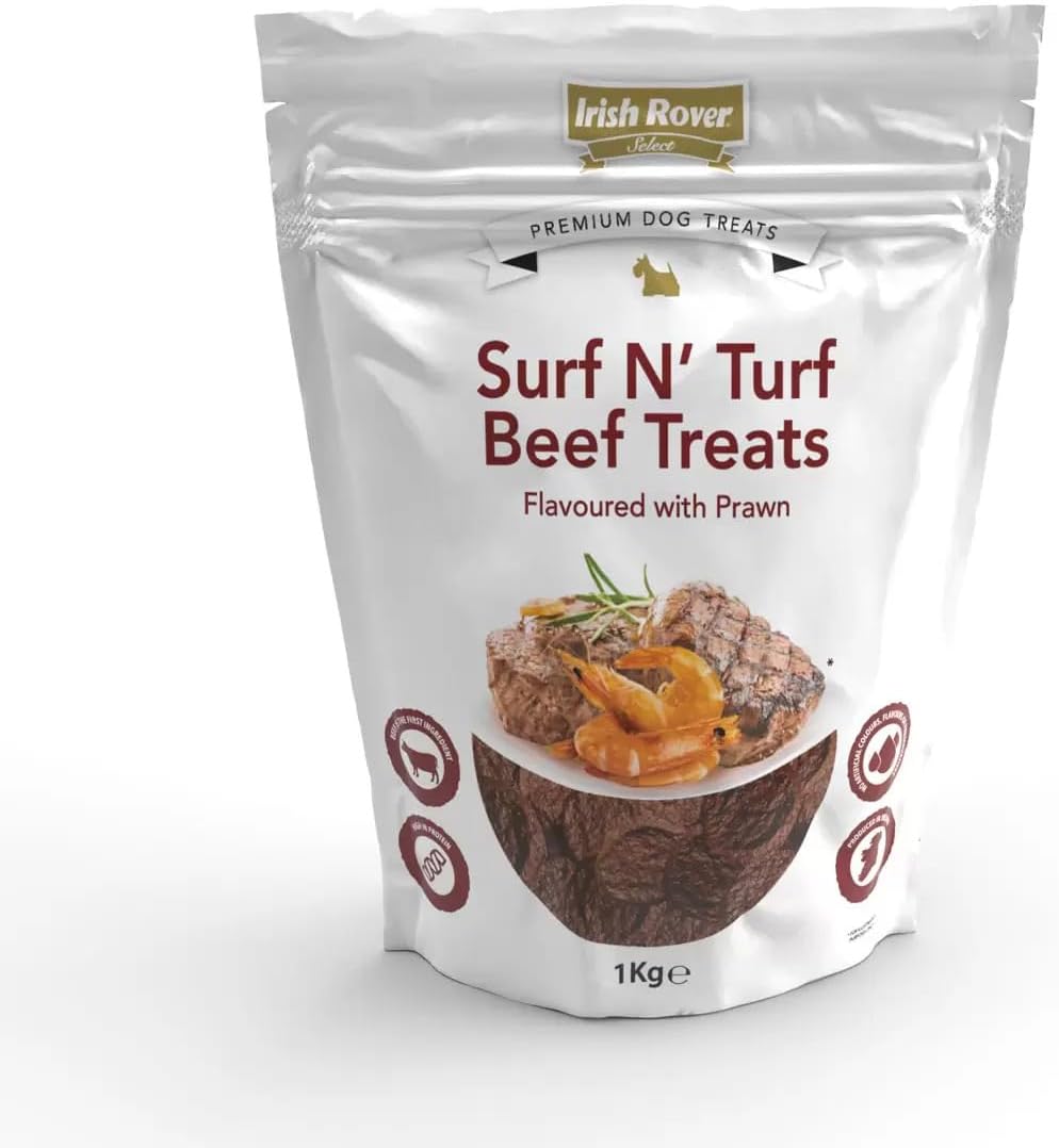 Irish Rover Surf N' Turf Beef Treats 1kg - Flavoured with Prawn | Premium Dog Treats