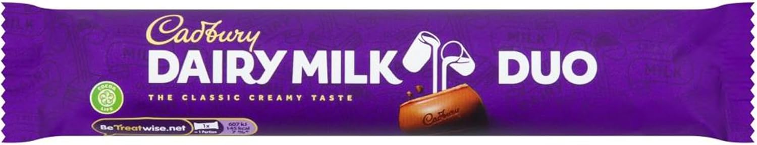 Cadbury Dairy Milk Duo Chocolate Bars, Classic Creamy Taste, 54.4 g (Pack of 36)