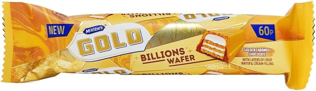 Gold Billions Wafer 39.5g Bar Tasty Treat Delicious Perfect For Sharing With Friends And Family (Pack Of 24)
