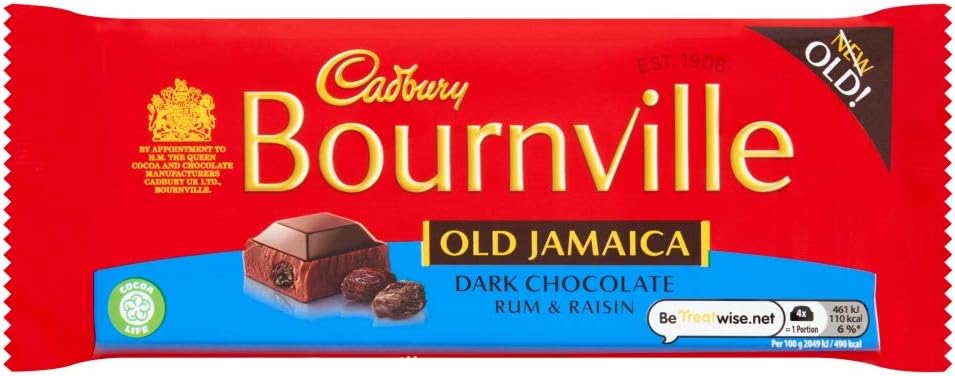 Bournville Old Jamaica Rum & Raisin Chocolate Bar, 180 g