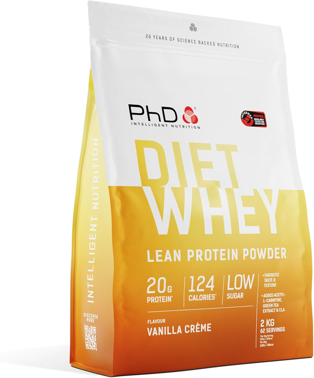 PhD Nutrition Diet Whey Low Calorie Protein Powder, Low Carb, High Protein Lean Matrix, Vanilla Crème Diet Whey Protein Powder, High Protein, 62 Servings Per 2 kg Bag [Packaging May Vary]
