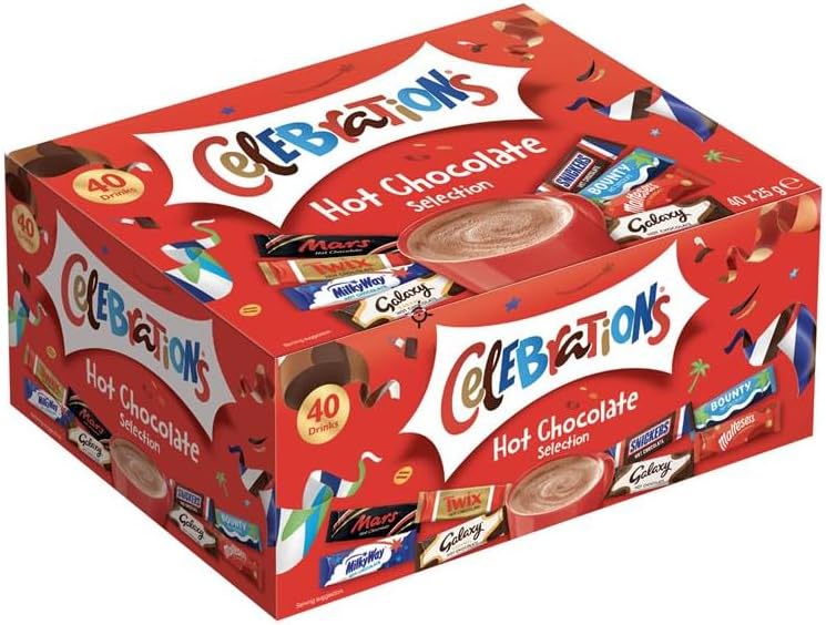Celebrations Hot Chocolate Sachets 40 x 25g | Bulk Hot Chocolate Gift Set Featuring Galaxy, MilkyWay, Twix, Mars, Bounty, Maltesers, Snickers and Galaxy Caramel (Pack of 1)