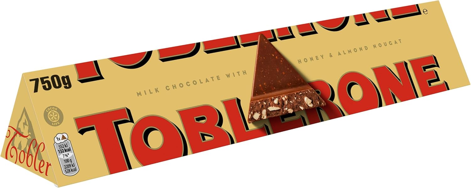 Toblerone Milk Chocolate Bar 750g  Swiss Honey & Almond Nougat