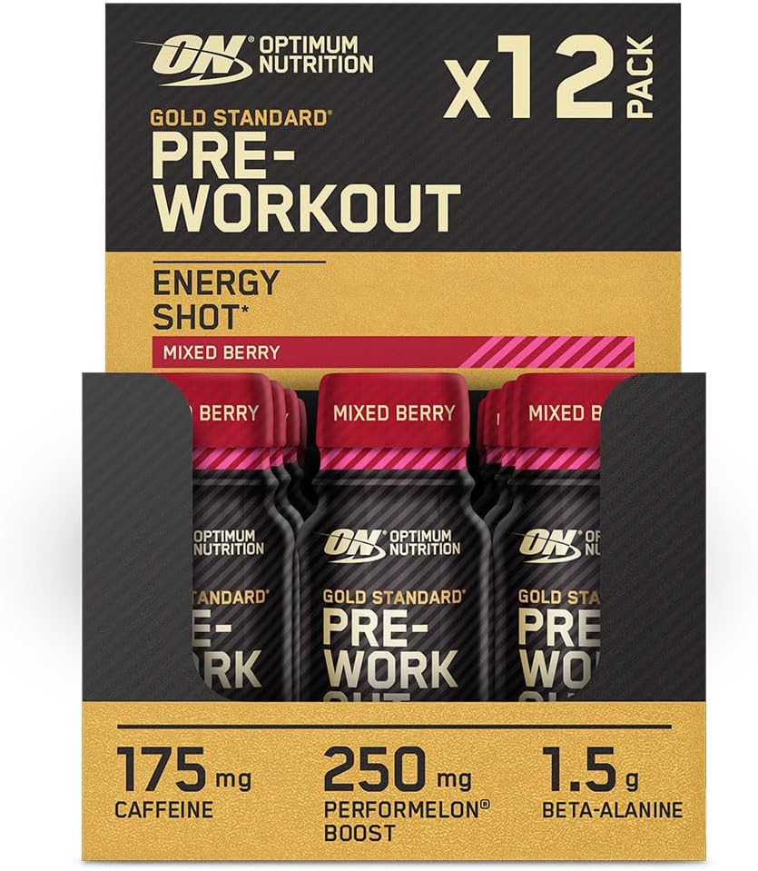 Optimum Nutrition Gold Standard Pre-Workout Energy Shot  Mixed Berry, 12-Pack