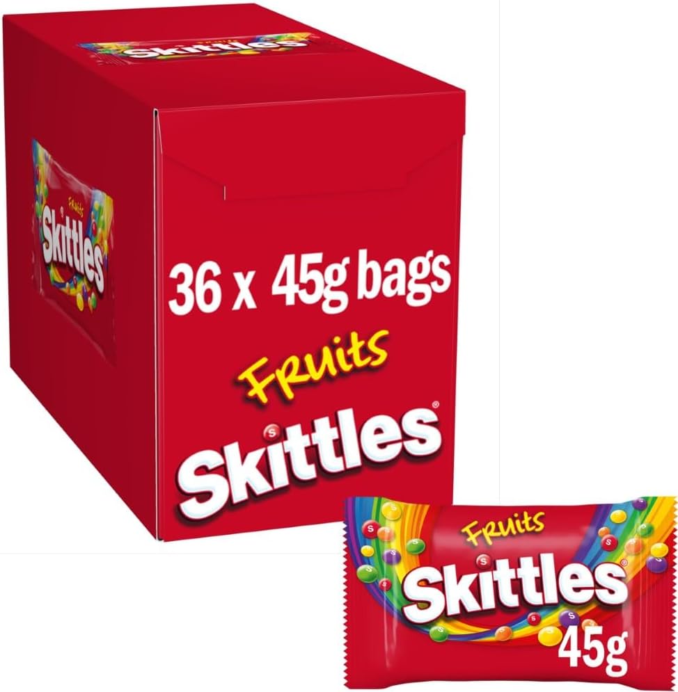 Skittles Vegan Sweets, 36 Packs of 45g, Fruit Flavoured Bulk Sweets Box, Rainbow Sweets