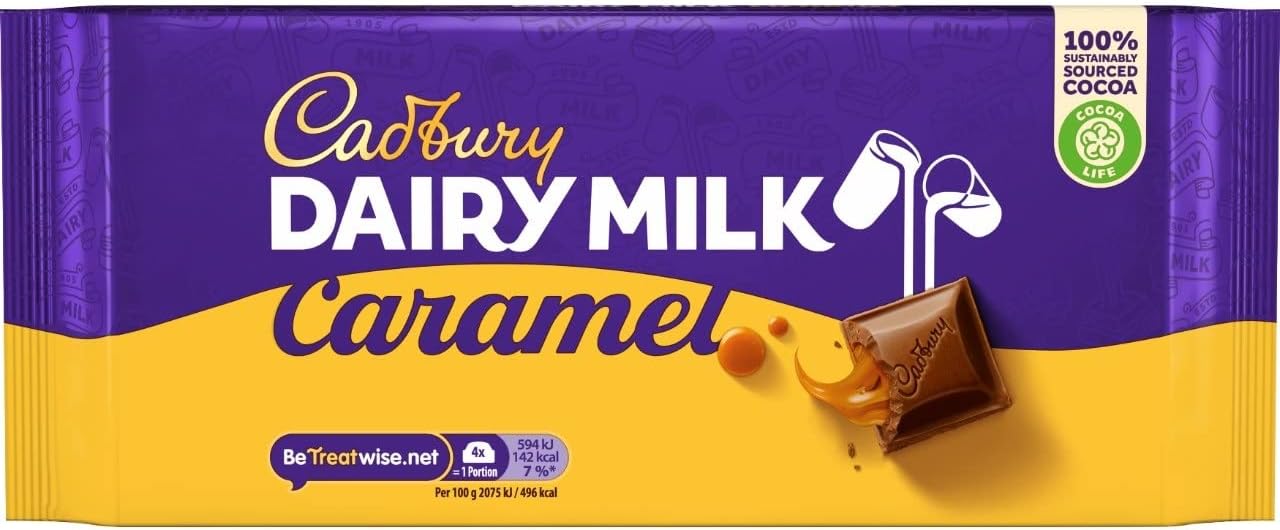 Cadbury Caramel Dairy Milk Chocolate - Creamy Caramel Milk Chocolate - Delicious Sweet Full Bodied Flavour - Caramel 180g