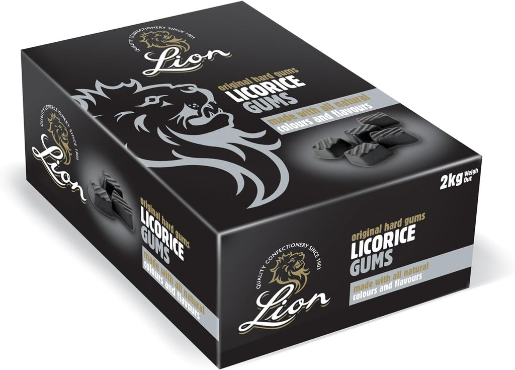 Lion's Liquorice Gums 50g - 2kg Box Party Bag Pick Mix Sweet gift box | True British Classic these Lion Liquorice Gums With Distinctive Liquorice Taste