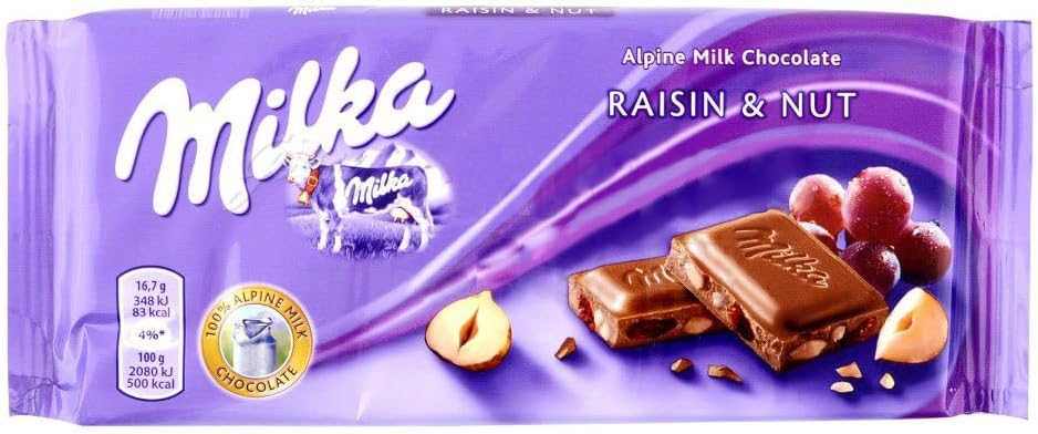 Milka Alpine Chocolate Full Box 20 Bars 100g - All Flavours! (Raisins and Nuts) Delicious Tasty And Twisty Treat Gift Hamper, Christmas,Birthday,Easter Gift