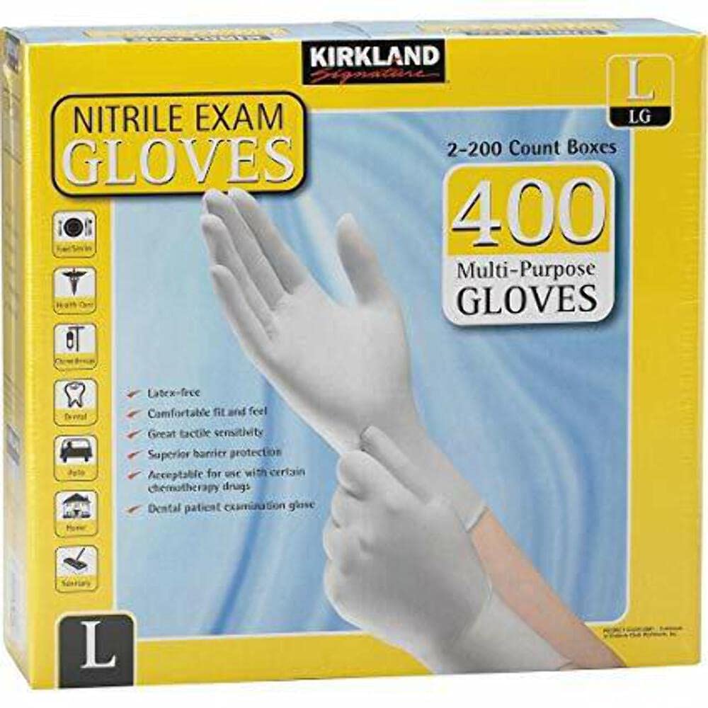 Kirkland Signature Nitrile Exam Multi-Purpose Large Gloves Latex-free 200-Count , 2-Pack (Total 400-Count Gloves)