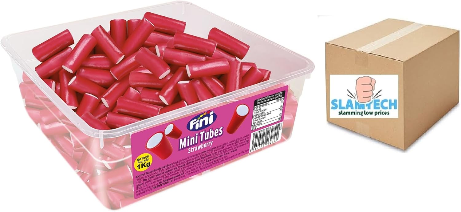 Fini Strawberry Mini Tubes Tub Kids Party Bag Candy Gummy Jellie Sweets Pack 1kg Boxed Slamtech