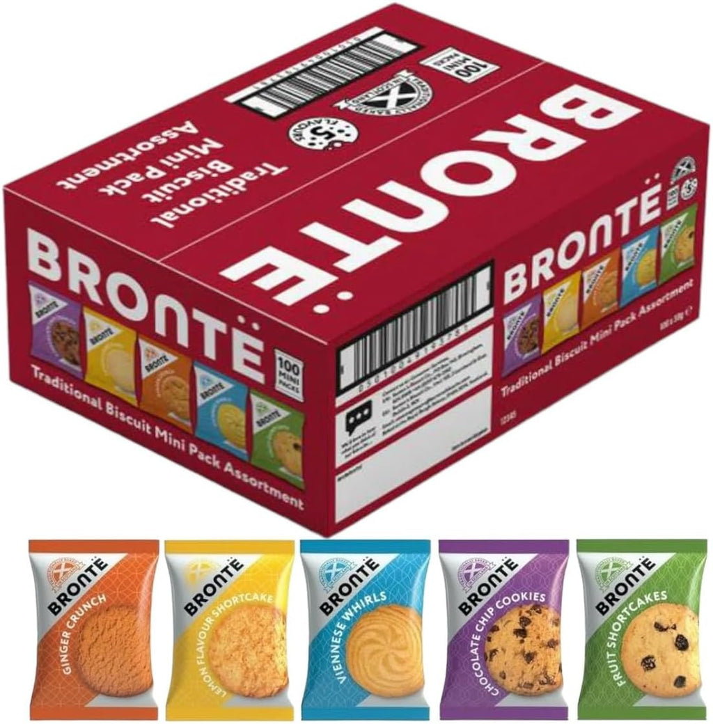 Brontë Biscuits 100 Mini Packs Variety Box (20 Packs of Five Different Flavours, 1 Biscuit Per Pack)