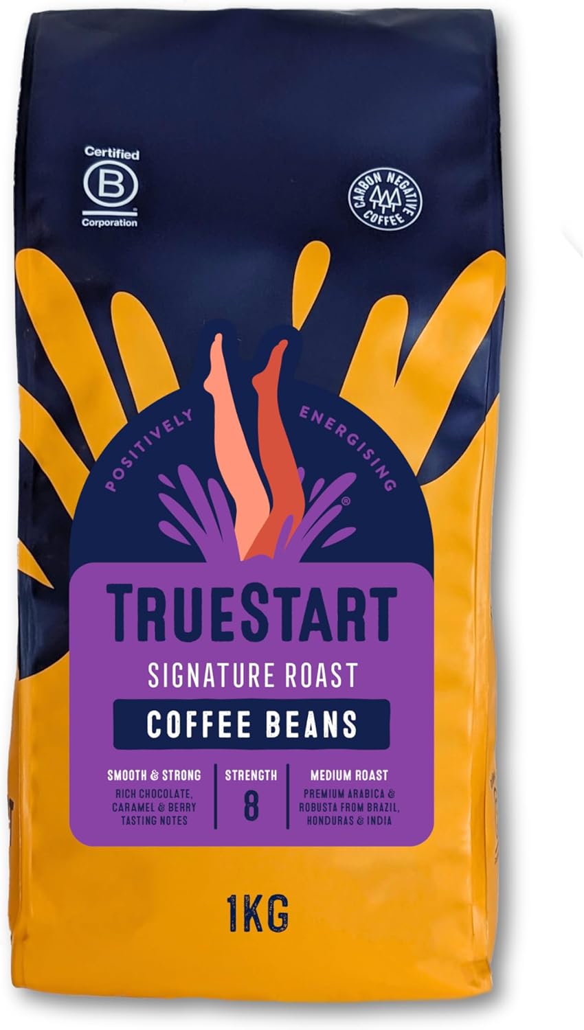 TrueStart Fresh Coffee Beans 1kg  Signature Roast, Medium Roast Whole Bean Coffee Arabica, Hand Roasted Single Origin, Mycotoxin-Free, Antioxidant Rich, Ideal for Espresso & Bean to Cup Brewing