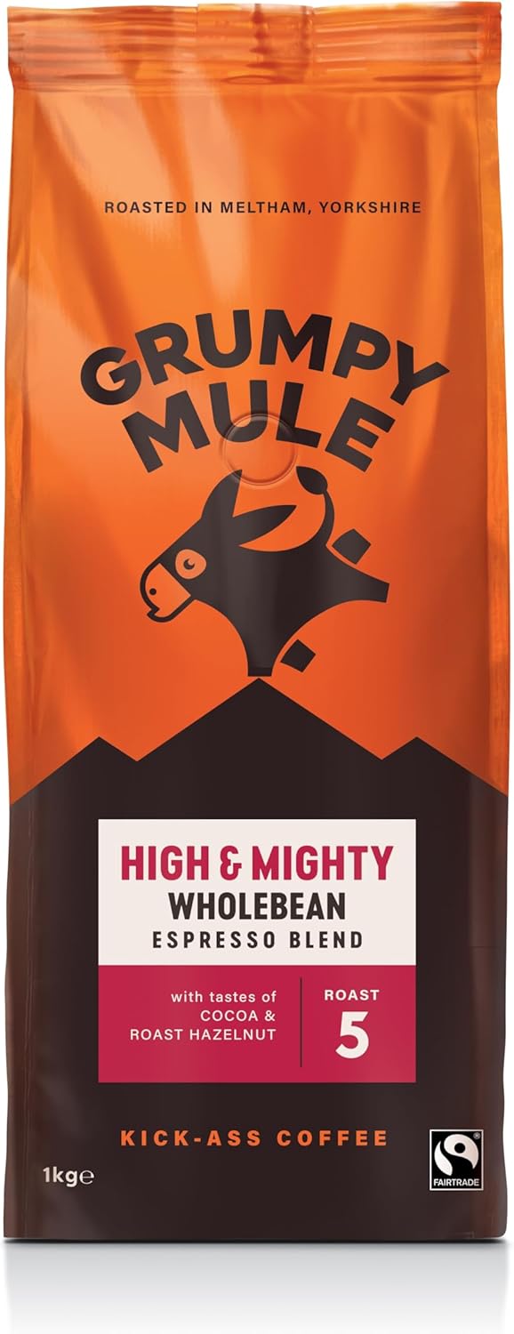 Grumpy Mule High and Mighty Espresso Blend Whole Coffee Beans with notes of Cocoa and Roast Hazelnut 1kg