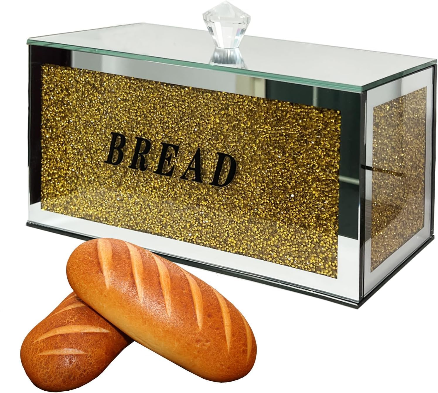 ESSENTIAL PRODUCTS GOLD/SILVER Crushed Crystal Diamond Bread Bin Glass Box Jar Kitchen Dining New XXL 30CM | Ideal Present for any Occasion | Limited Edition | Sold