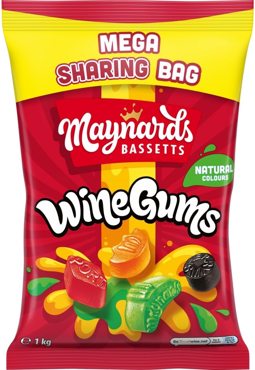 Maynards Bassetts Wine Gums, Mega Sharing Bag, Perfect Sweet Treat, Perfect for Gifting or Sharing, 1kg (Pack of 1)