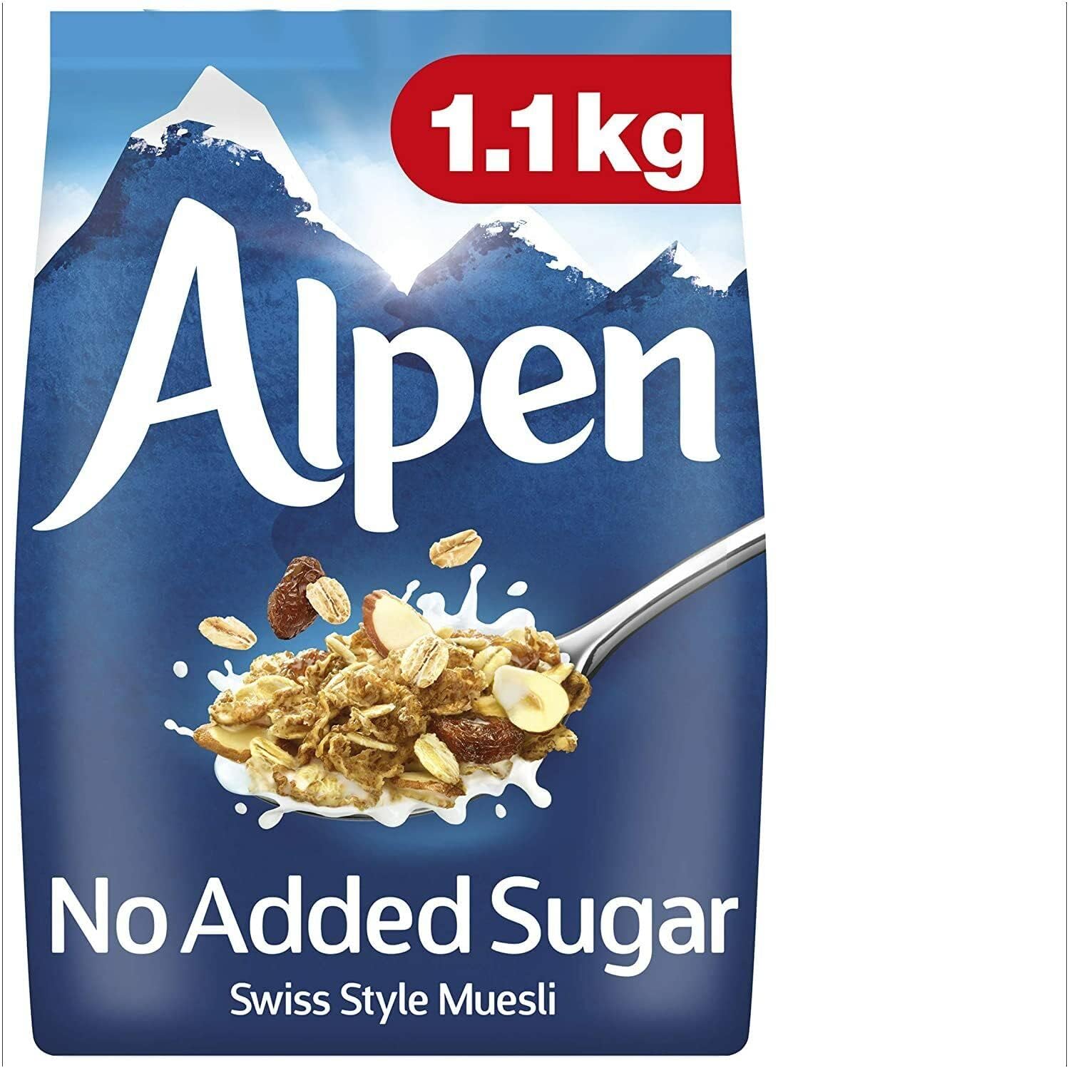 Alpen Muesli No Added Sugar, 1.1kg | Swiss Style Muesli | Blend of Wholegrain, Oats & Wheat | Family Pack | Full of Nuts | Great Value | Rich in Ingredients | Sold by Essential Products