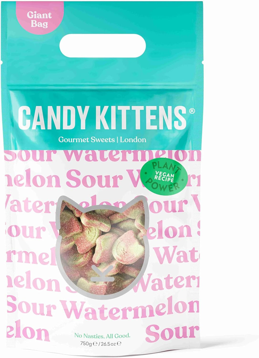 Candy Kittens Vegan Sweets SOUR WATERMELON (750g Giant Bag), Vegan Chewy Sweets - Naturally Flavoured With Fruit Juice, Ideal Gifts For Gourmet Sweet Lovers, Fruity & Delicious Vegetarian Treats