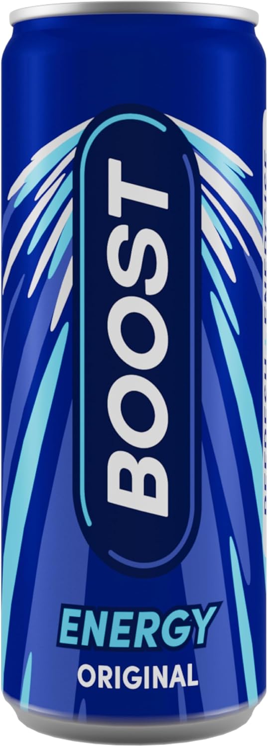 Boost Energy Drink Original Flavour - 24 Pack Drinks with Caffeine, Taurine and Vitamin B | Carbonated Energy Drinks | Gluten Free Vegan Low Calorie Fizzy Drinks Multipack | 24x250ml