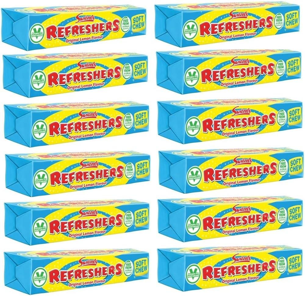 Swizzels Retro Classic Stick Packs Individually Wrapped Sweets | Bulk Box Assorted Sweet Pick and Mix Selection (Swizzels Refreshers Soft Chew Stick Packs Lemon x 12)