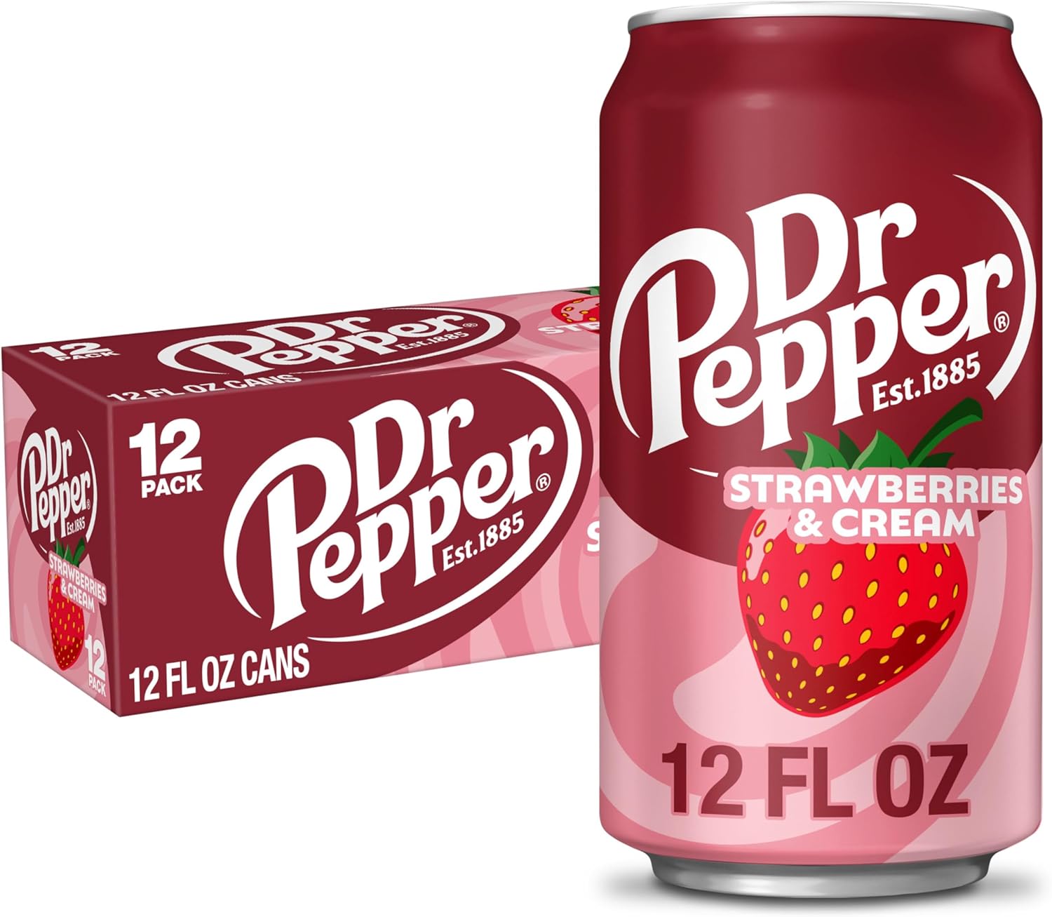 Dr Pepper Strawberries and Cream Soda, 12 fl oz cans, 12 Pack