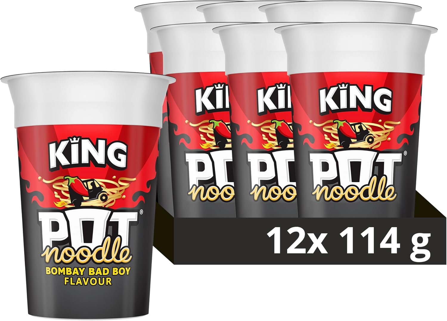 Pot Noodle Bombay Bad Boy King Pot Vegetarian quick to make noodles Instant Noodle 12x 114 g