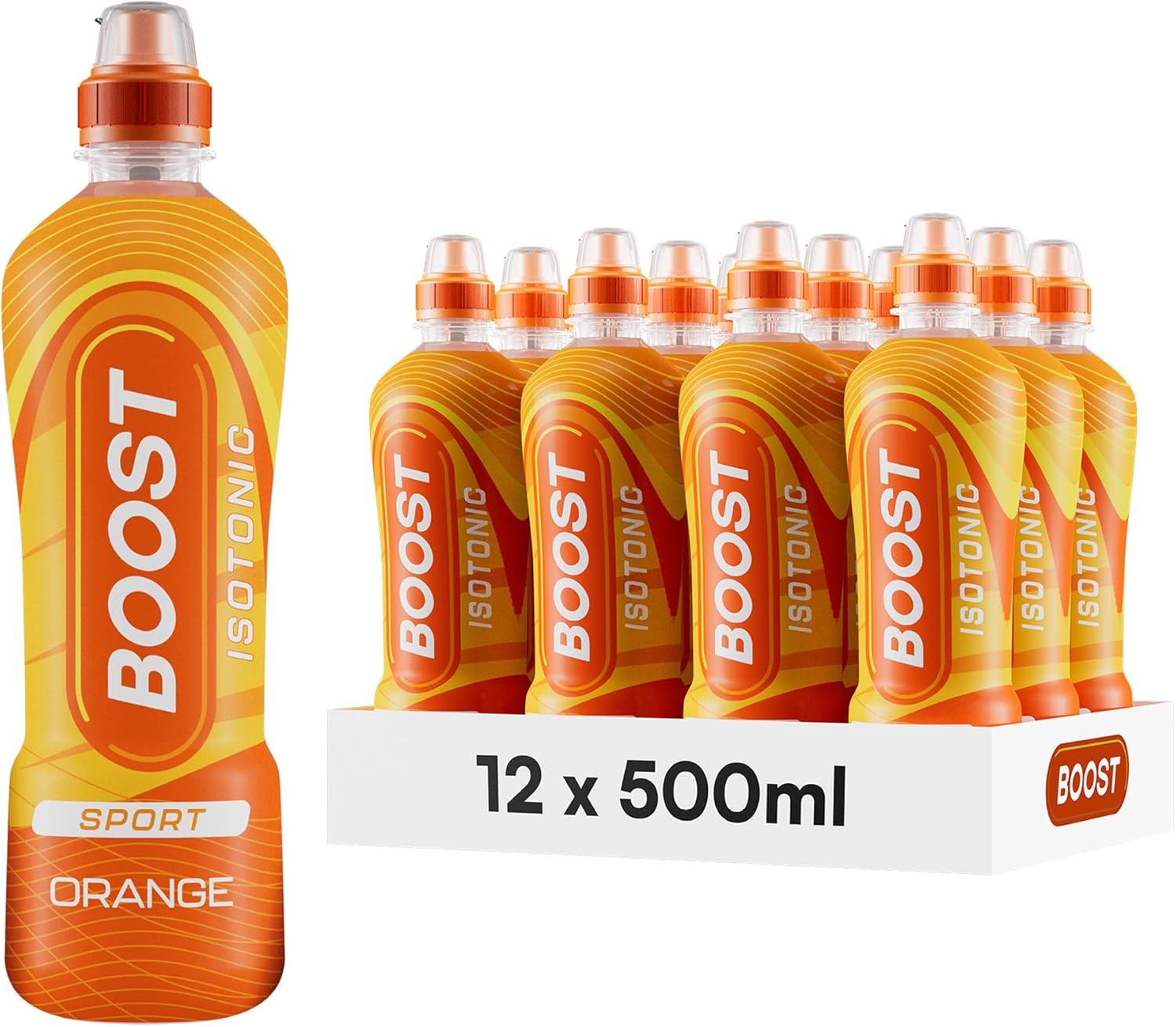 Boost Sports Drink Orange Flavour 12 Isotonic Drink with Vitamin B12 and B6 Electrolyte Drink Maximum Hydration Drinks Low Calorie Vegan Adult Soft Drinks Multipacks 12x500ml