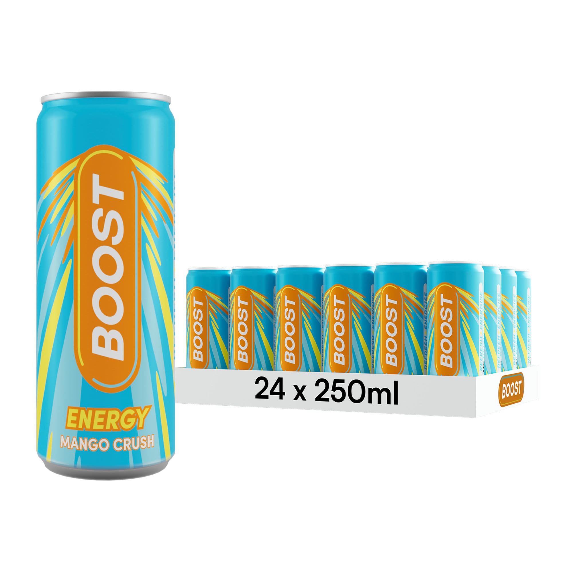 Boost Energy Drink Original Flavour - 24 Pack Drinks with Caffeine, Taurine and Vitamin B | Carbonated Energy Drinks | Gluten Free Vegan Low Calorie Fizzy Drinks Multipack | 24x250ml