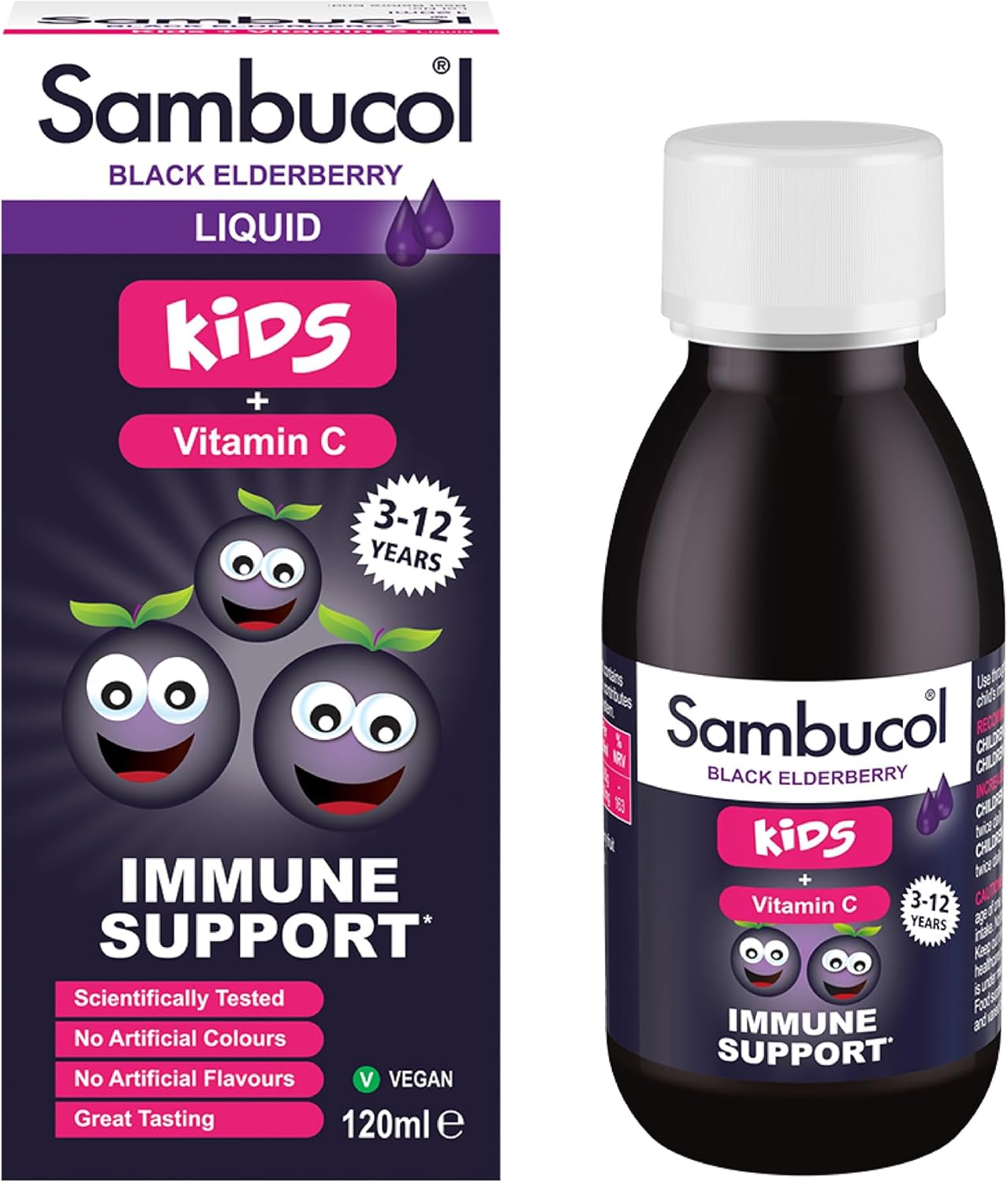 Sambucol Natural Black Elderberry Kids Liquid | Vitamin C | Immune Support Supplement | 120ml