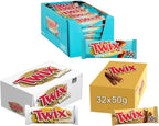 Twix Milk Chocolate Bars with Biscuit & Caramel, Bulk Chocolate, Standard Twin Twix 32x50g & White Twin 20x46g & Salted Caramel Twin 30x46g