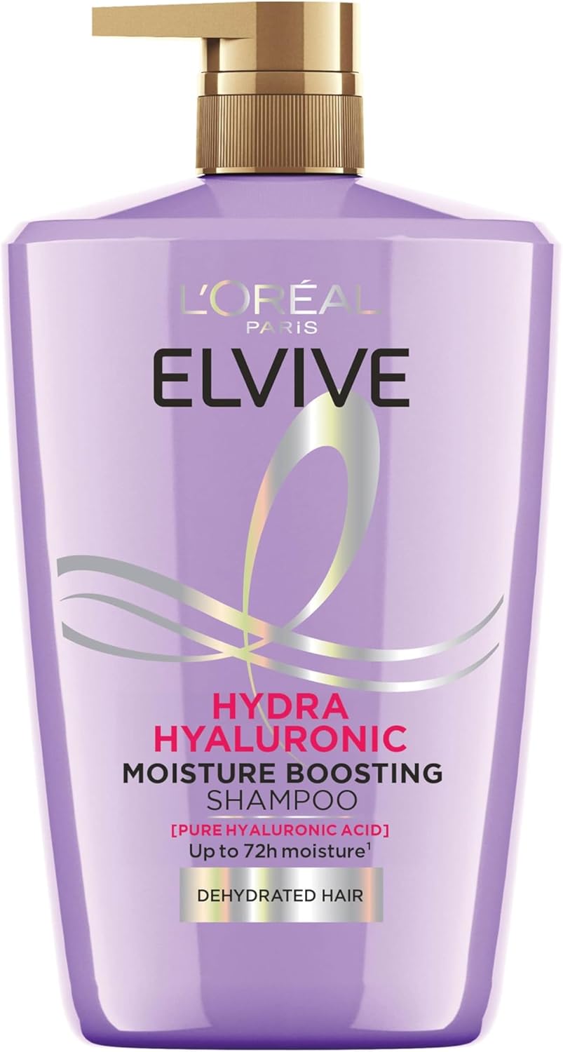 L’Oréal Paris Elvive Hydra Hyaluronic Moisture Boosting Shampoo, with Hyaluronic Acid, for Dry & Dehydrated Hair, Suitable for all hair textures, 1000ml
