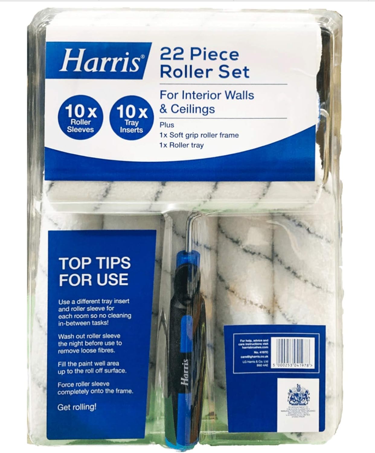 Harris 22 Piece Painting Set Paint Grip 10" Roller +Frame Tray +Inserts +Sleeves