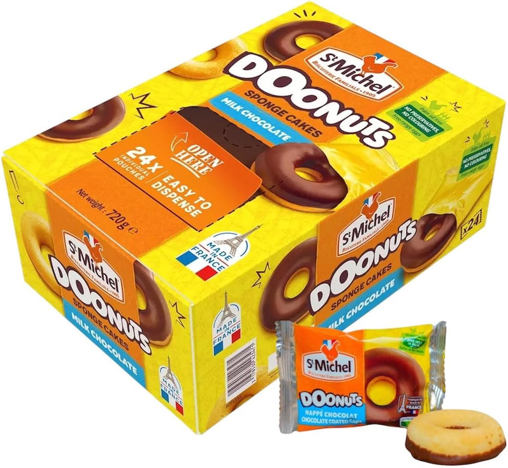 St Michel Doonuts Milk Chocolate Sponge Cakes, Ring Shaped, 720g, Pack of 24